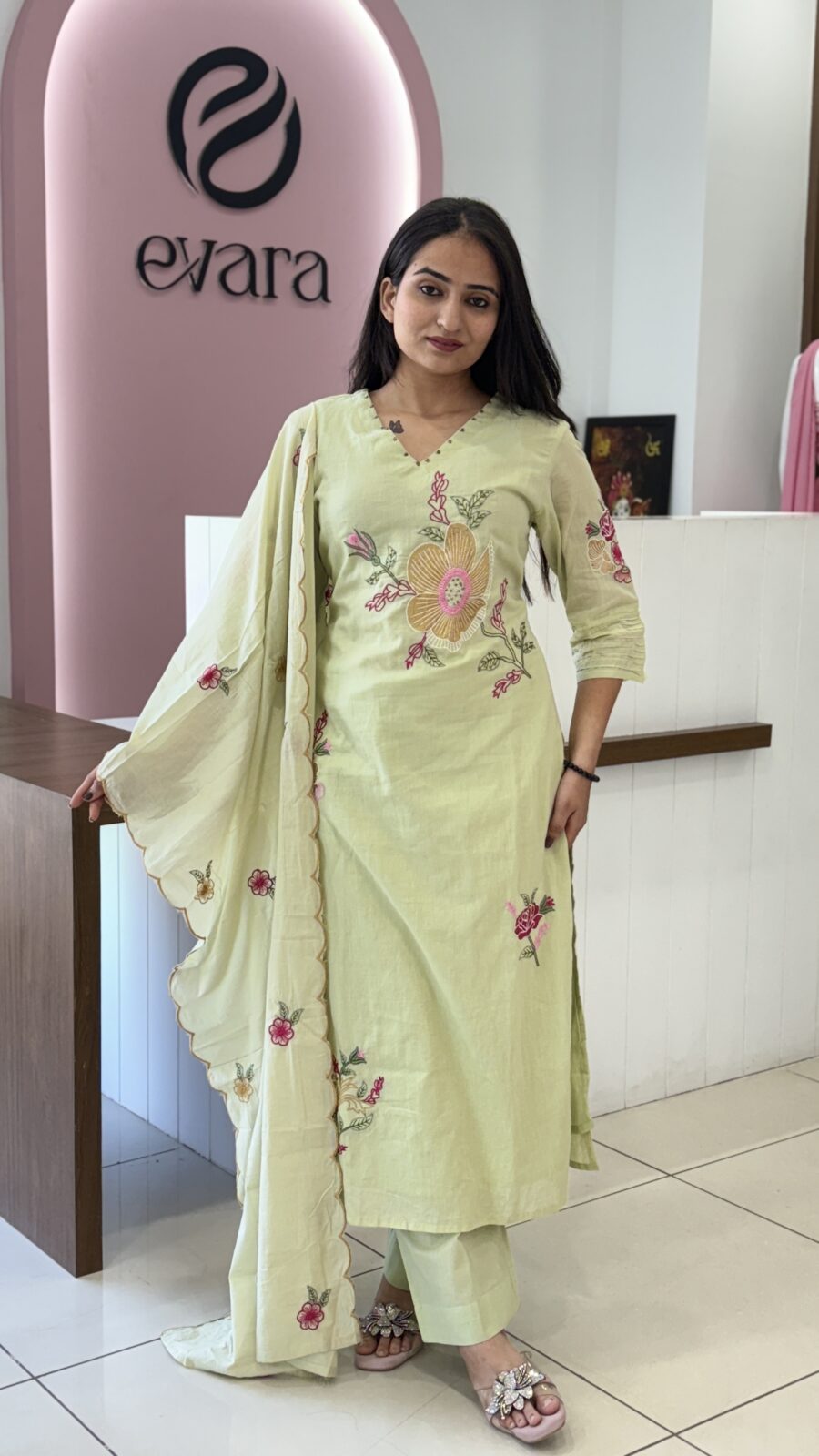 Kurti Set with Pants and Mul Cotton Dupatta - Image 2