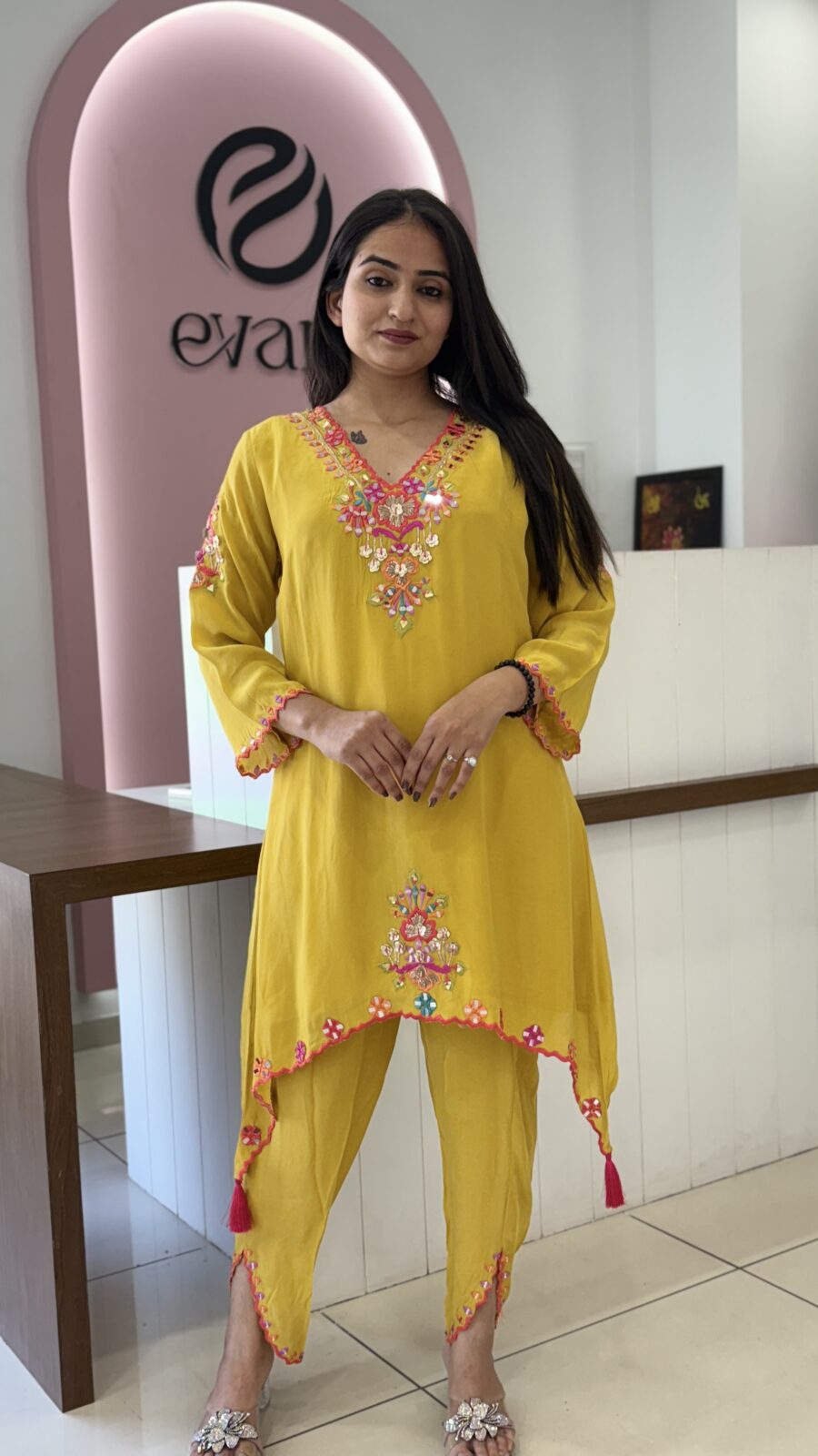 Designer 2-piece set with Handwork on top and dhoti bottom - Image 2