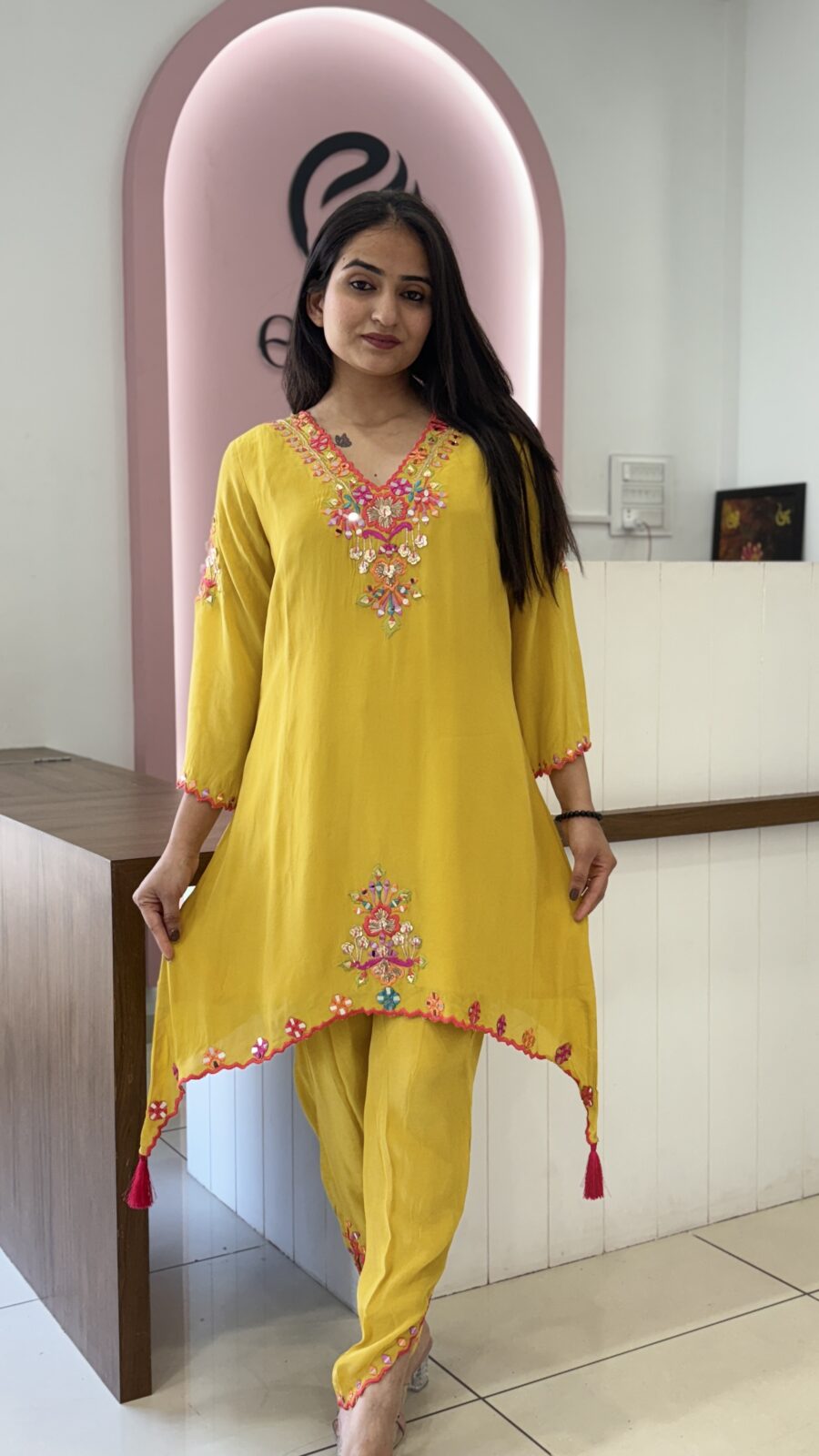 Designer 2-piece set with Handwork on top and dhoti bottom
