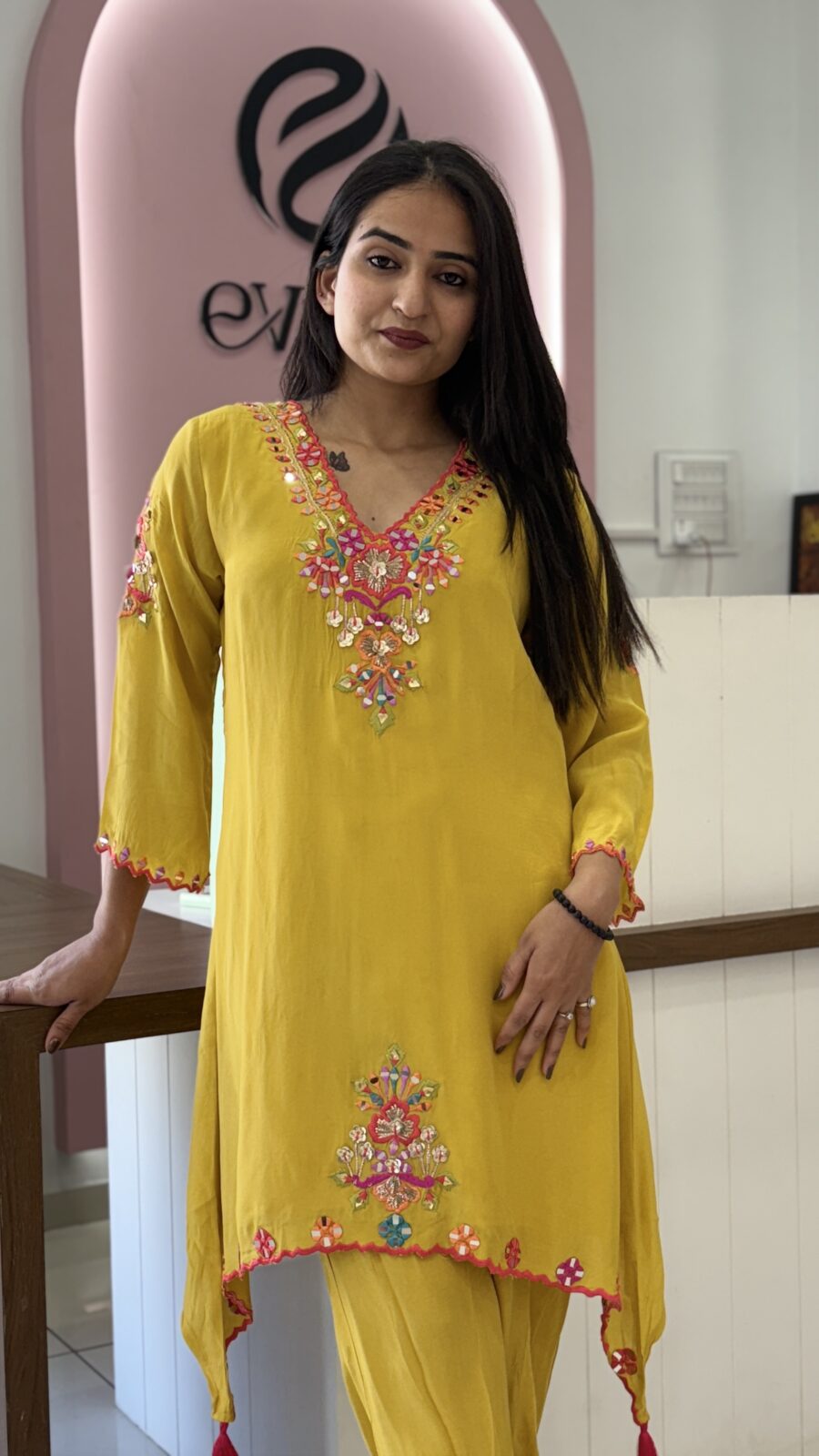 Designer 2-piece set with Handwork on top and dhoti bottom - Image 3