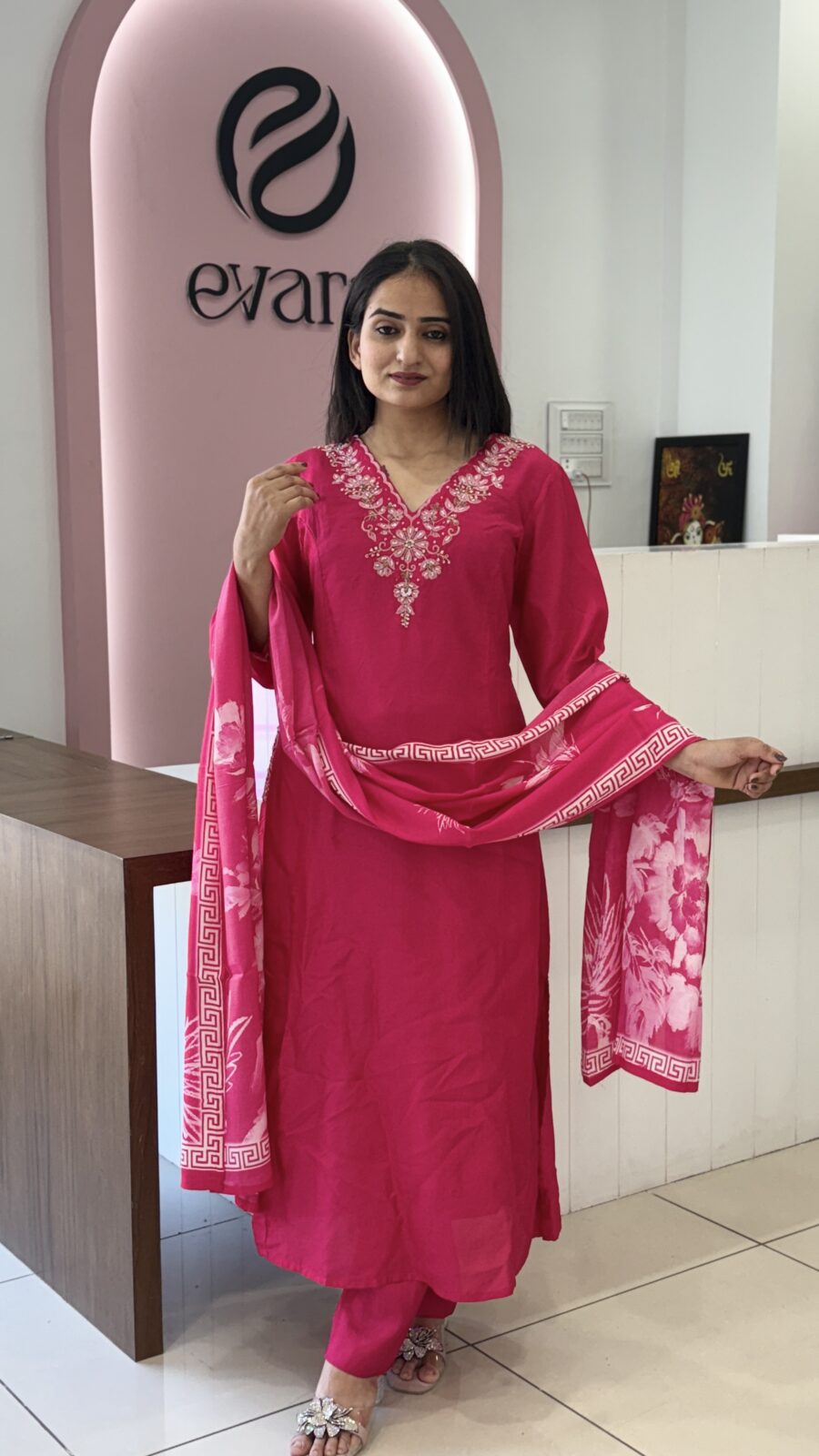 3-Piece kurti set with pant, digital dupatta - Image 2