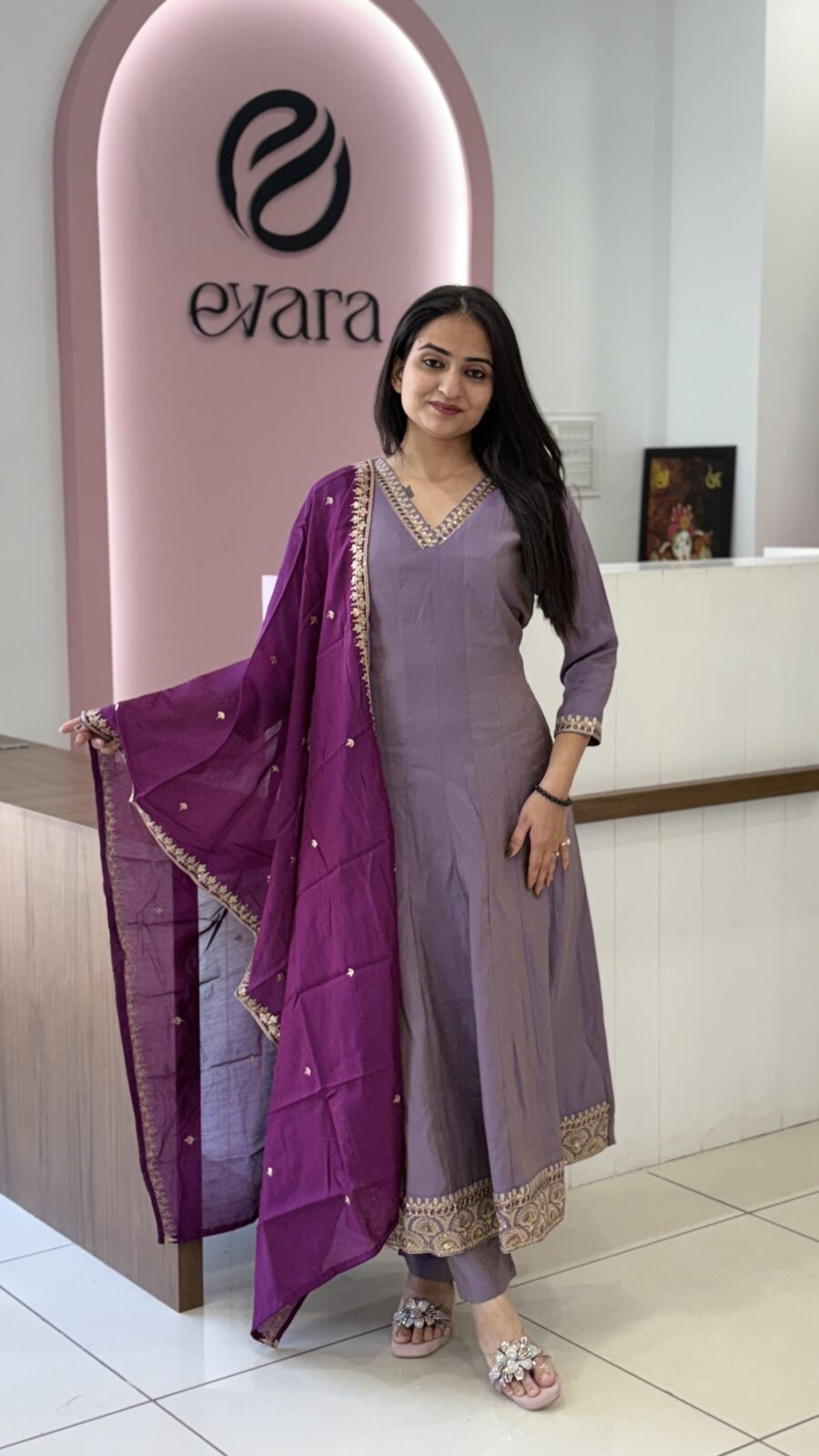 Anarkali kurti set with pant and dupatta - Image 3