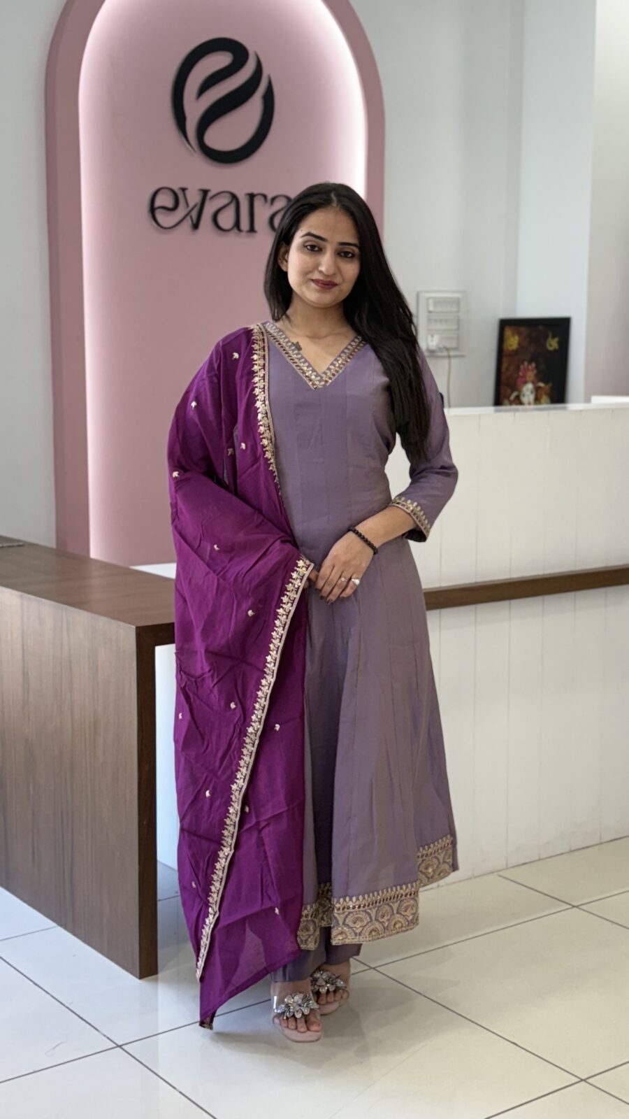 Anarkali kurti set with pant and dupatta