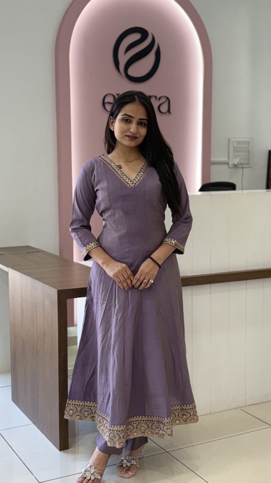 Anarkali kurti set with pant and dupatta - Image 2