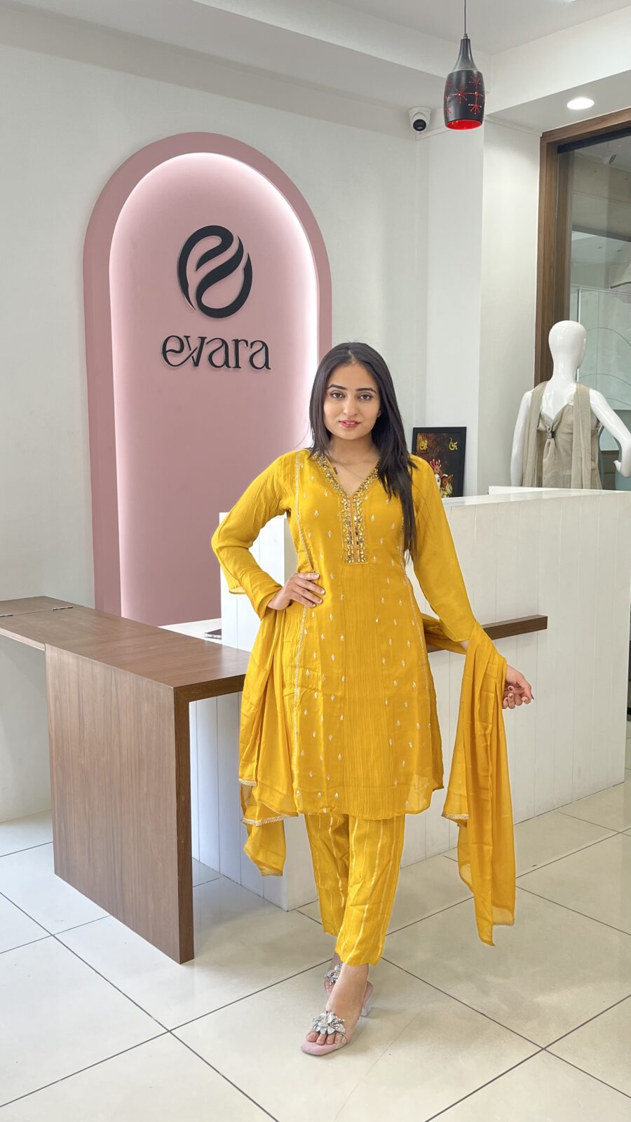 Yellow Bloom Chinon Suit Set
