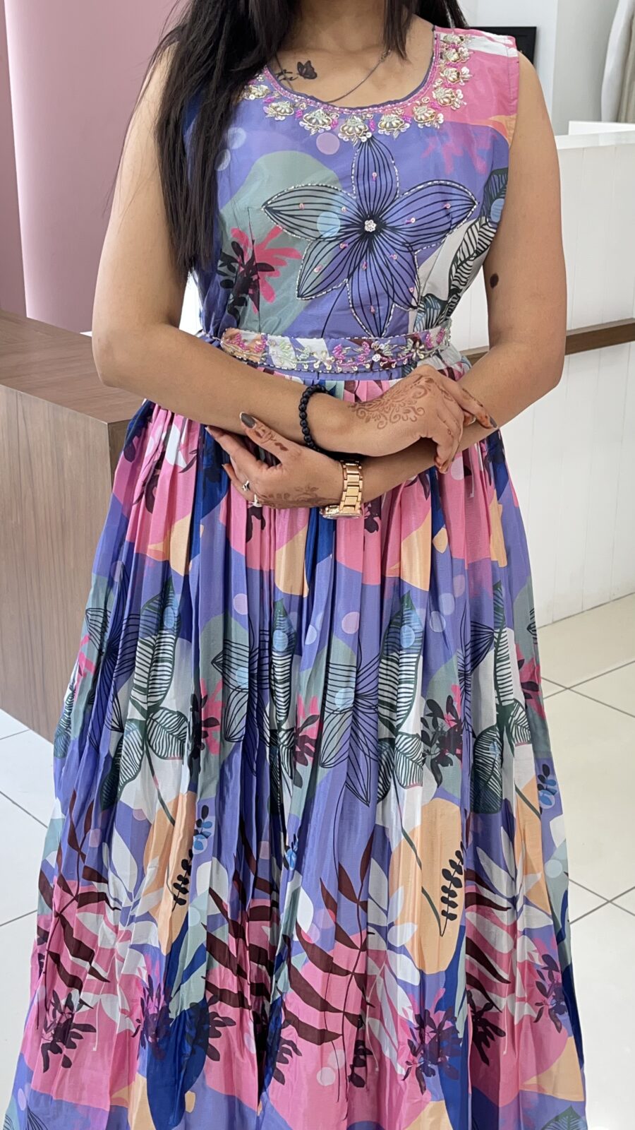 Muslin Handwork Floral Dress - Image 3