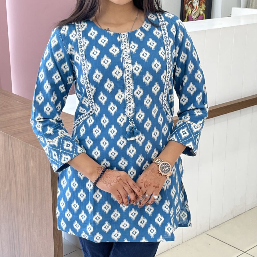 Cotton Ekkat Mirror Work Tunic - Image 3