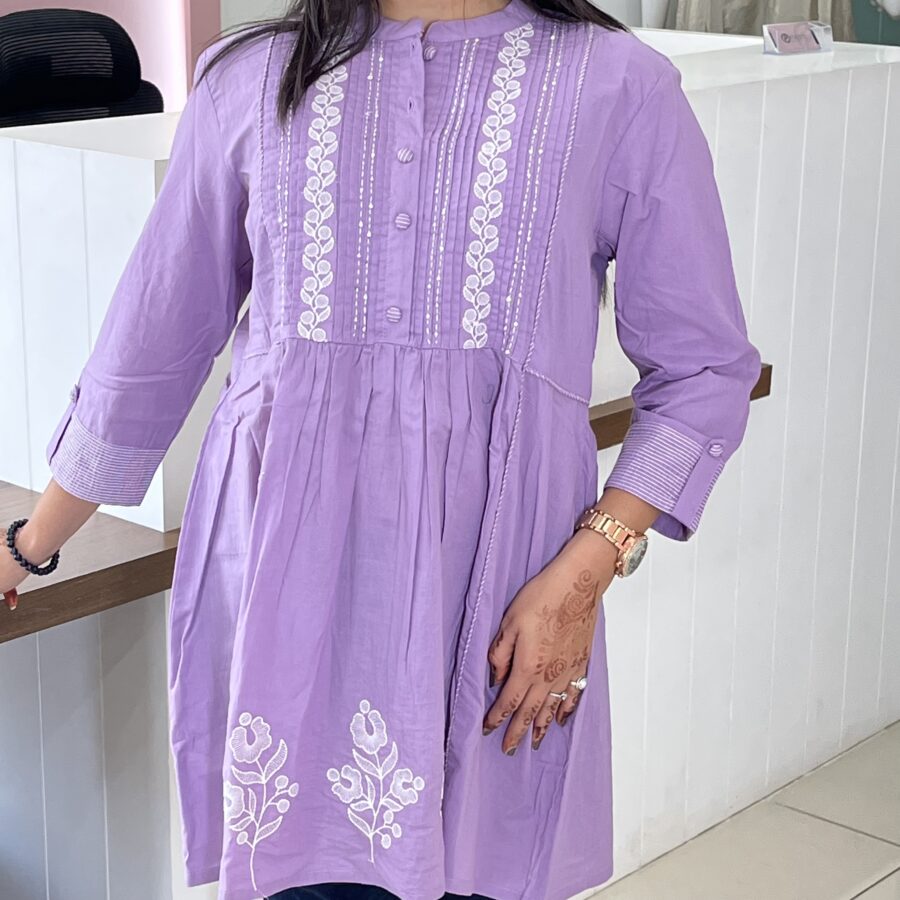 Cotton Pleated Embroidery Tunic - Image 3