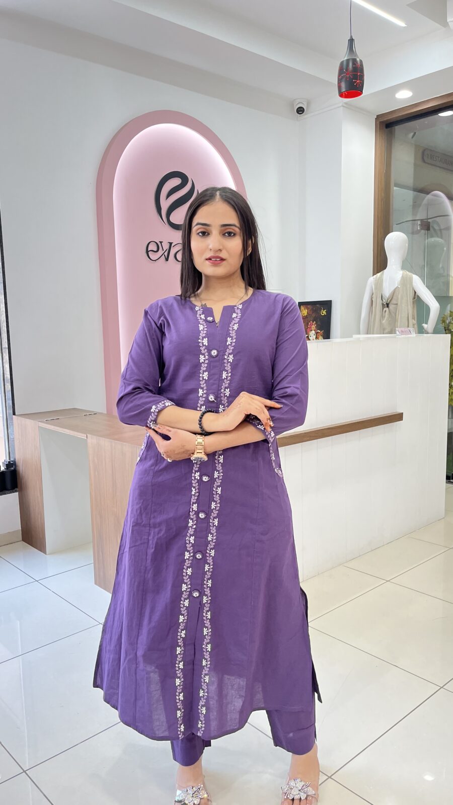 Cotton Embroidered 2-Piece Set with Buttons
