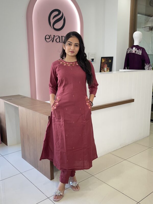 Cotton 2-Piece Embroidered Neckline Set