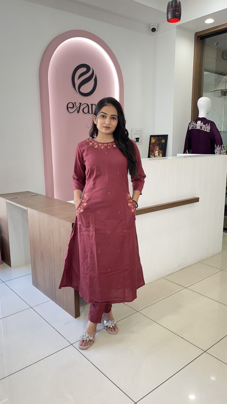 Cotton 2-Piece Embroidered Neckline Set