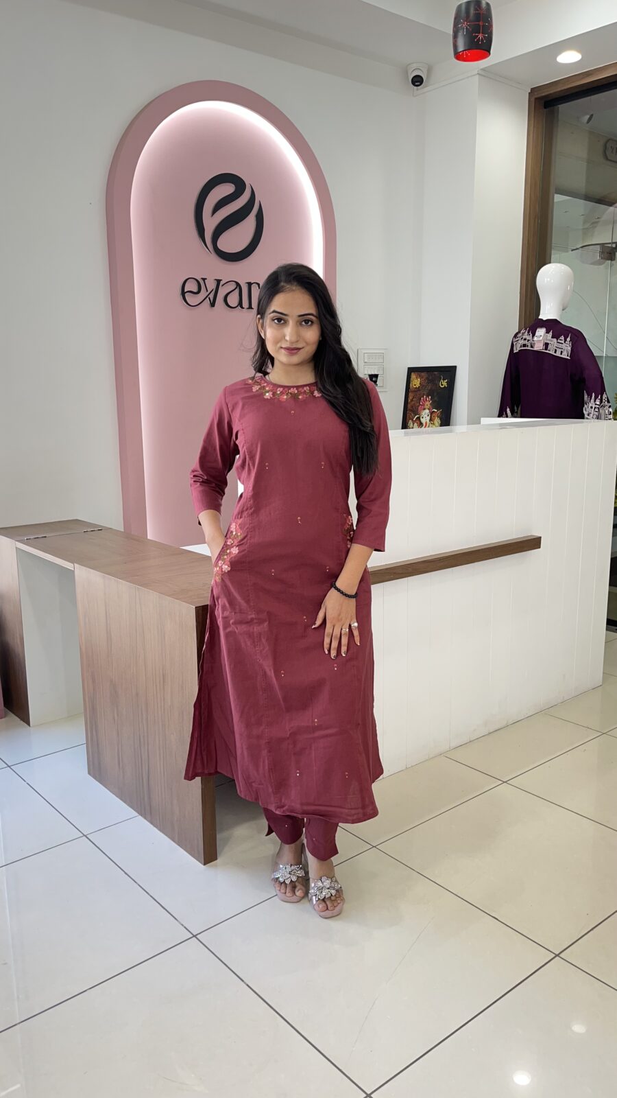 Cotton 2-Piece Embroidered Neckline Set - Image 2